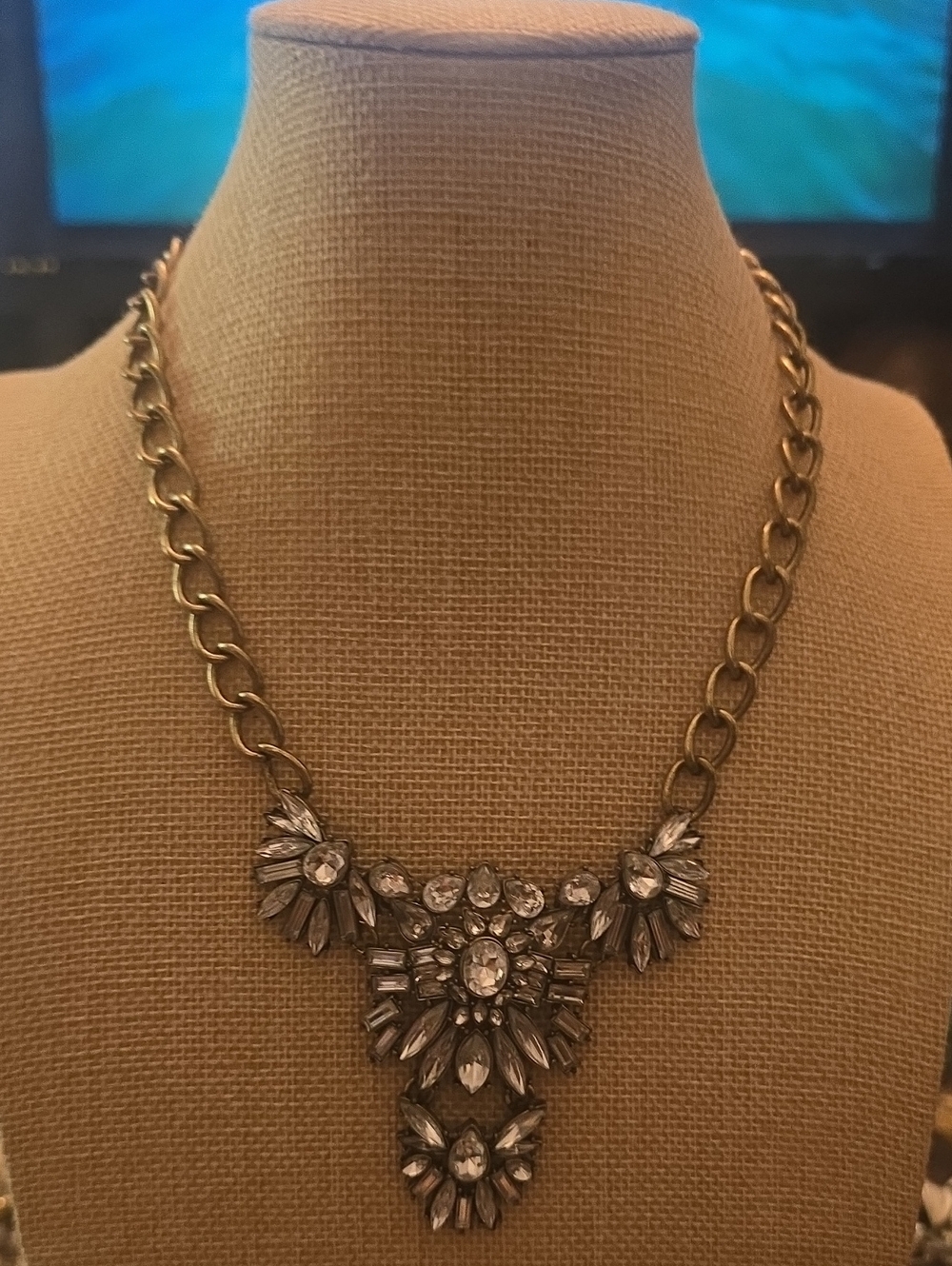 Gold-Tone Crystal Statement Necklace in Gold with Clear Stones